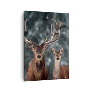 Quadro su tela - Stampe su Tela - Cervi in una foresta invernale innevata - 50x70cm - Il re della foresta con la consorte - Decorazione murale moderna per soggiorno e camera da letto ARTTOR