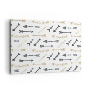 Quadro su tela - Stampe su Tela - Un motivo minimalista con frecce nei colori beige e grigio. - 100x70cm - Il sogno dell'arciere - Decorazione murale moderna per soggiorno e camera da letto ARTTOR