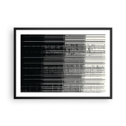 Poster in cornice nera - Composizione astratta di linee in bianco e nero contrastanti - 70x50cm - Onde e vibrazioni - Decorazione murale moderna per soggiorno e camera da letto ARTTOR