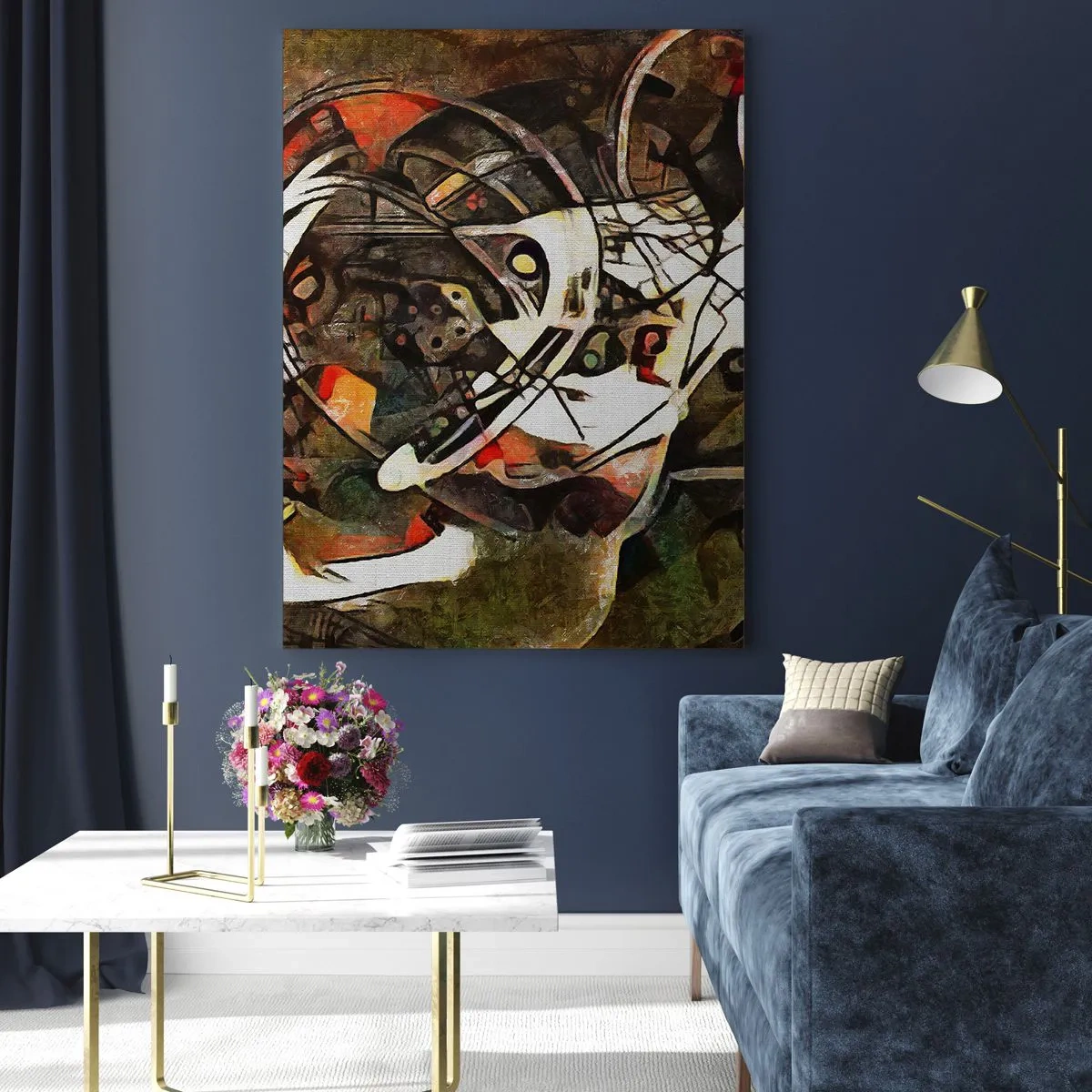 Quadro su vetro - Dipinto astratto con cerchi e linee dinamiche - 50x70cm - Senti il movimento? - Decorazione murale moderna per soggiorno e camera da letto ARTTOR