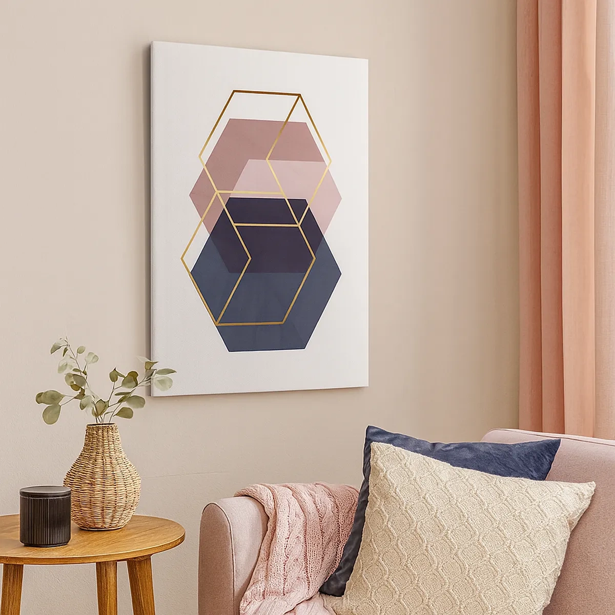 Quadro su tela - Stampe su Tela - Forme geometriche in linee dorate su uno sfondo pastello - 50x70cm - La forza della semplicità - Decorazione murale moderna per soggiorno e camera da letto ARTTOR