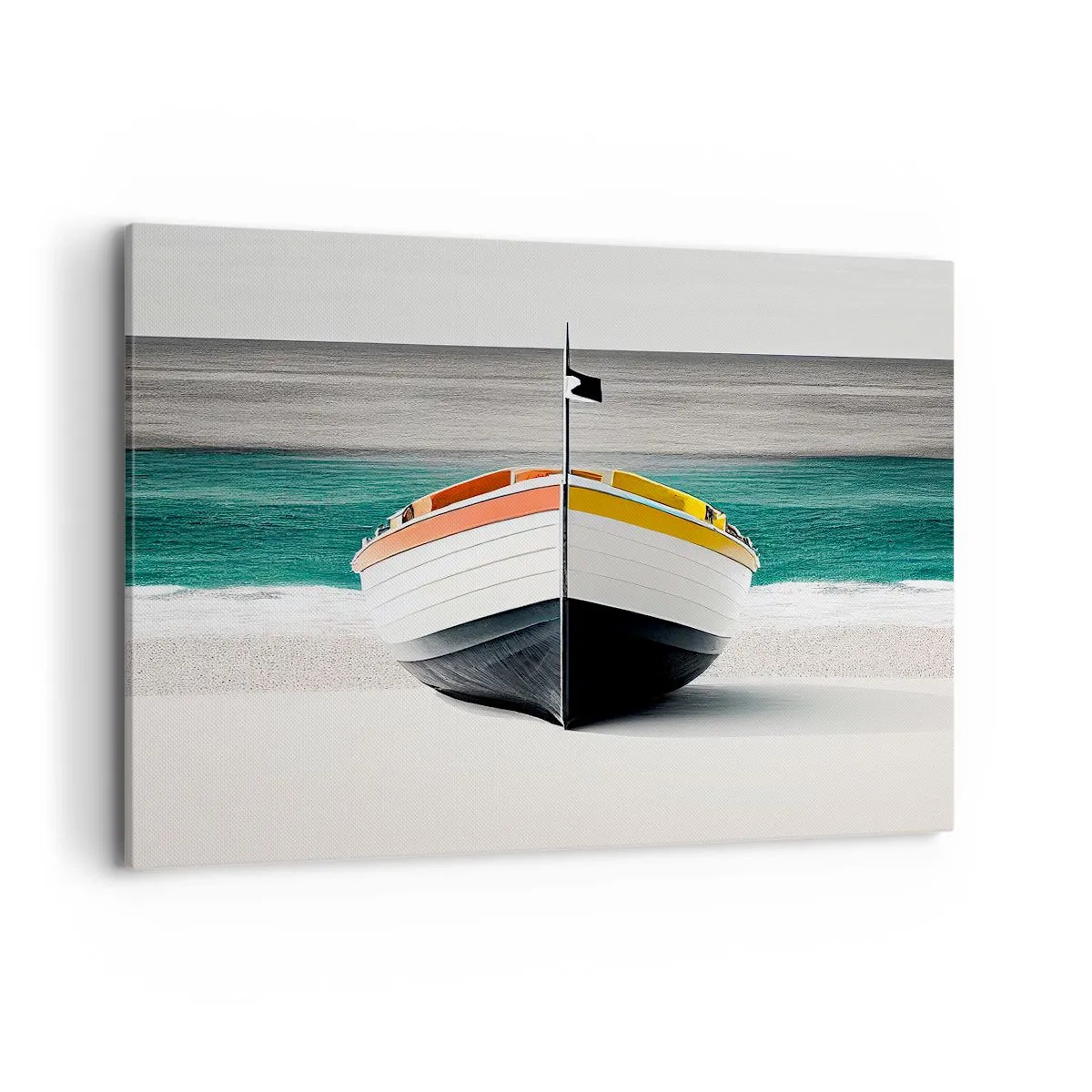 Quadro su tela - Stampe su Tela - Una barca sulla spiaggia con un mare turchese sullo sfondo - 100x70cm - Al suo posto - Decorazione murale moderna per soggiorno e camera da letto ARTTOR