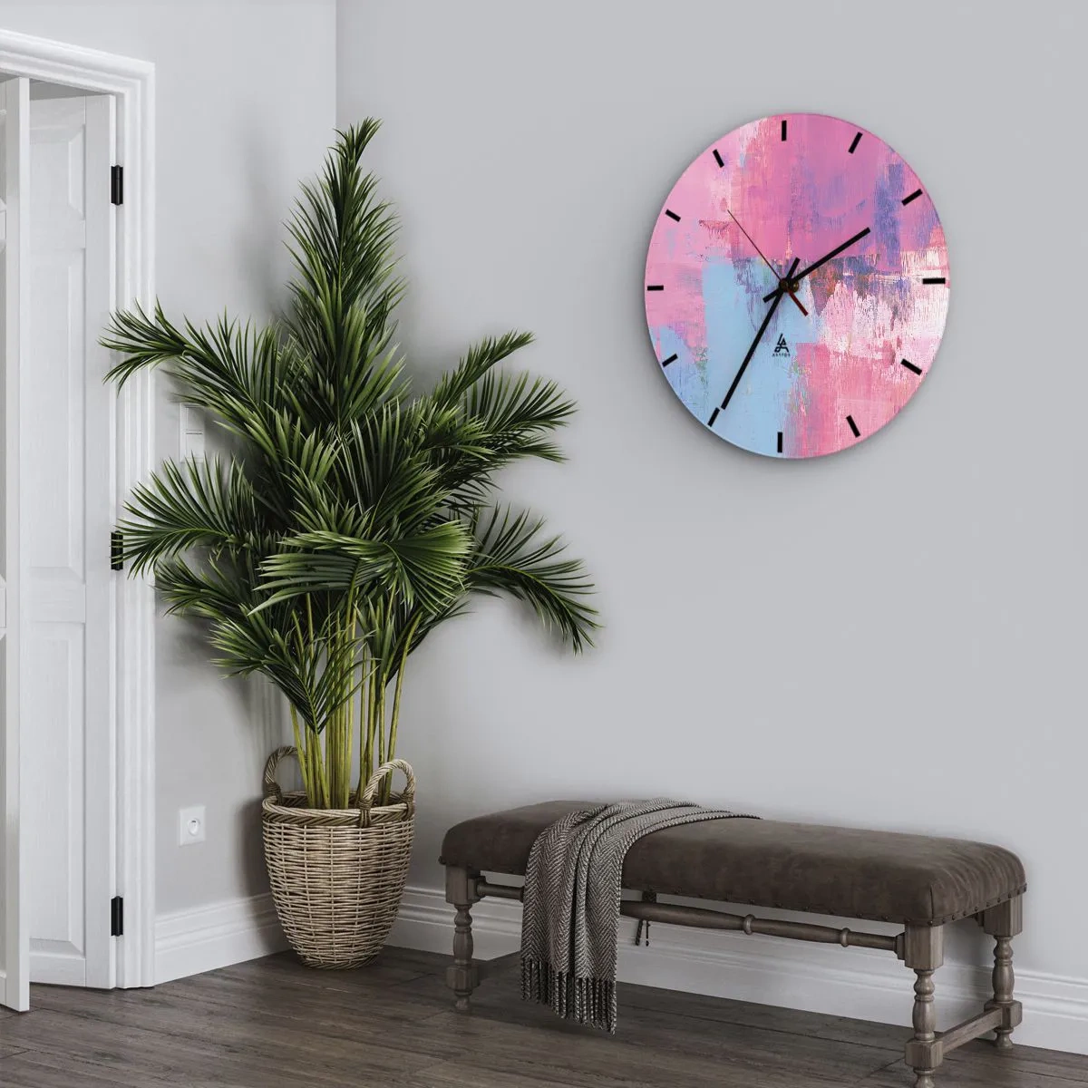 Orologio da parete - Orologio in Vetro - Rosa, blu e un pizzico di luce - 40x40 cm