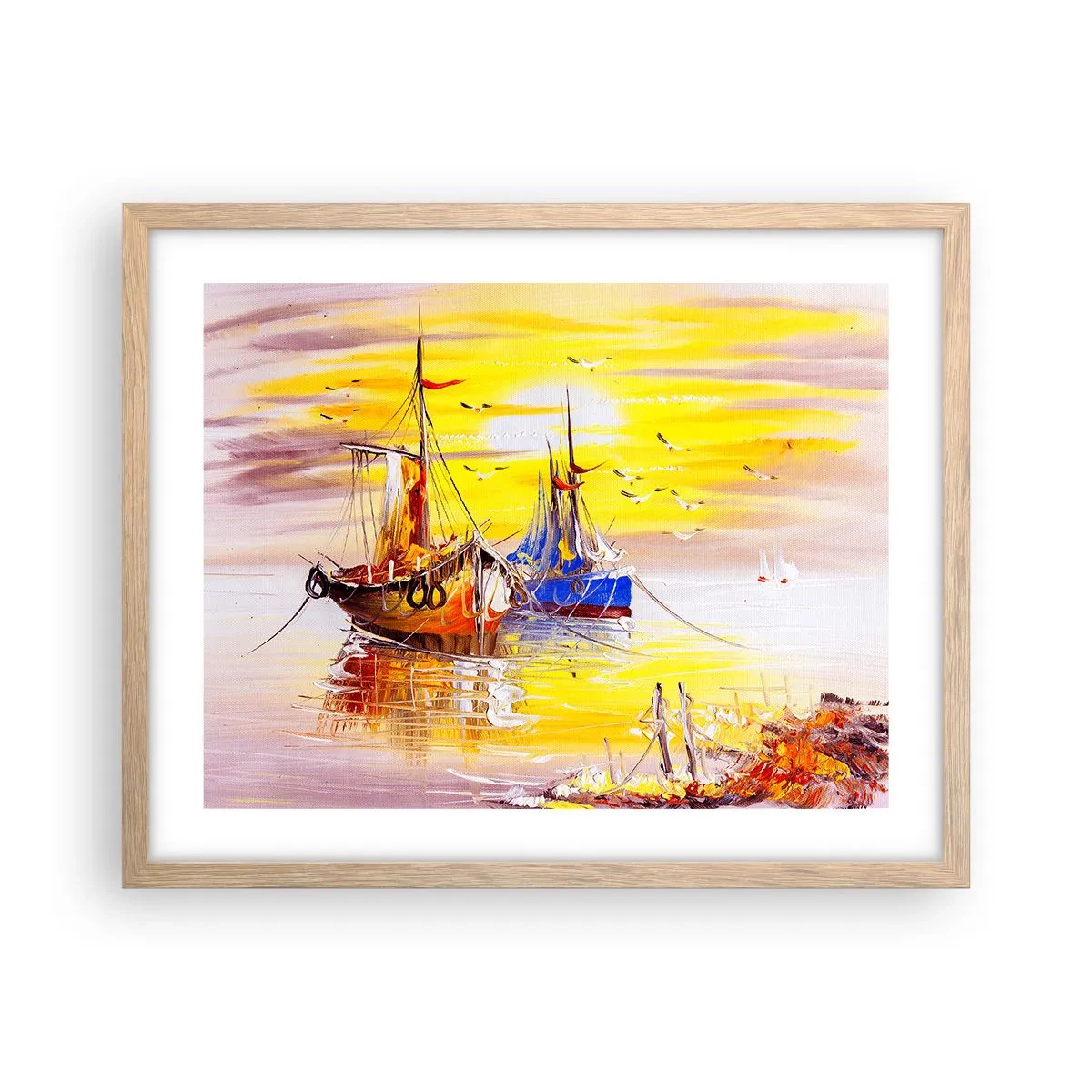 Poster in cornice rovere chiaro - Meritato riposo nel porto - 50x40 cm