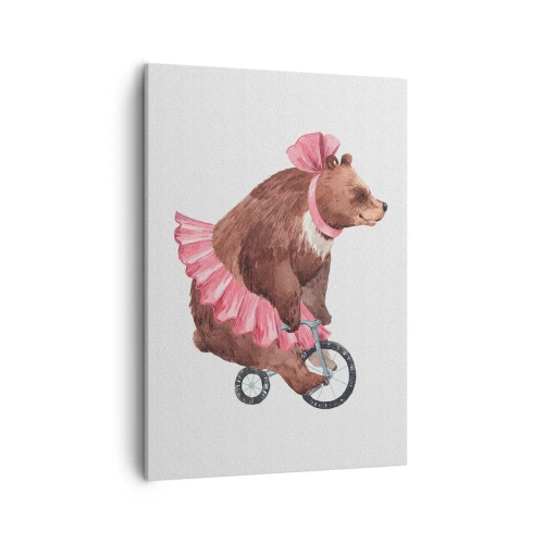 Quadro su tela - Stampe su Tela - Un orsacchiotto con una gonna rosa su una bicicletta in stile retrò - 50x70cm - Evviva il circo! - Decorazione murale moderna per soggiorno e camera da letto ARTTOR