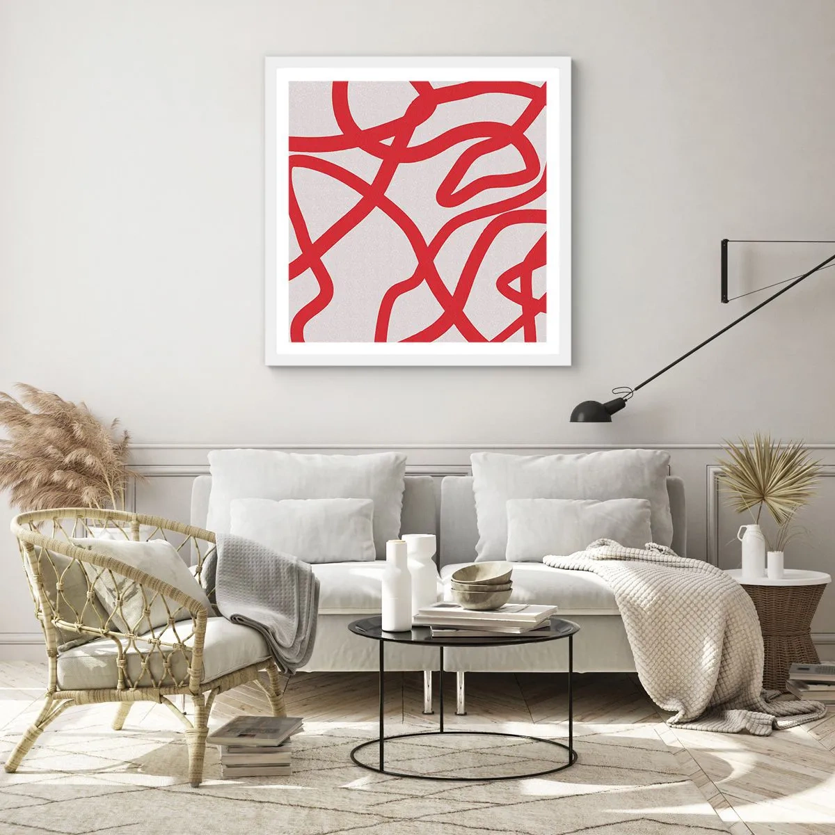 Poster in cornice bianca - Rosso su bianco - 40x40 cm
