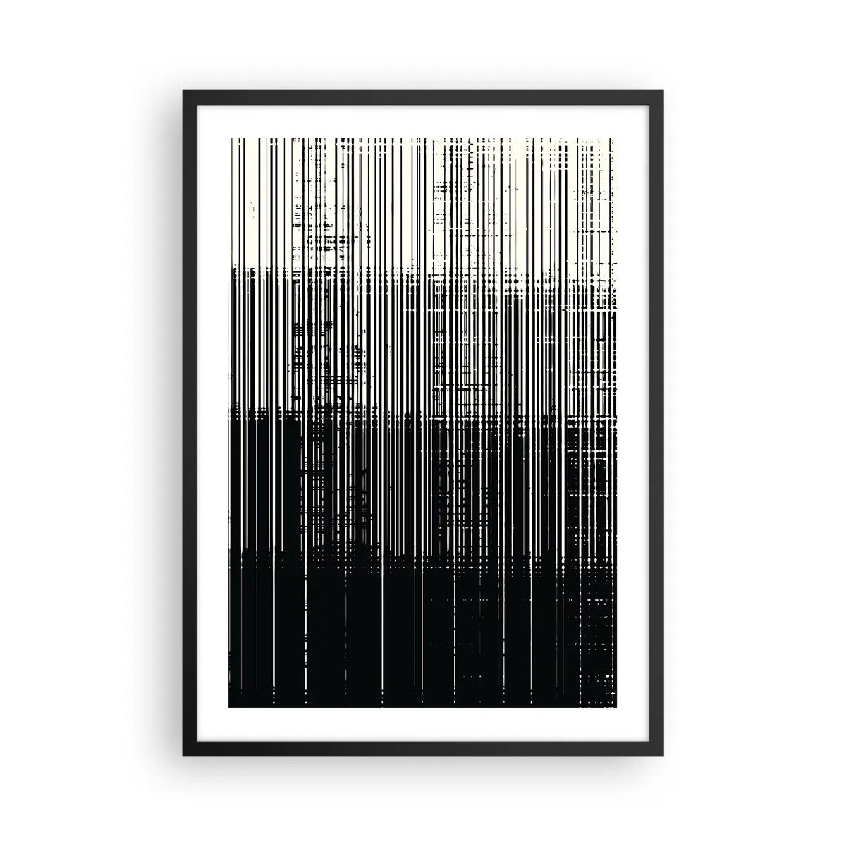 Poster in cornice nera - Composizione astratta di linee nere su sfondo bianco - 50x70cm - Onde e vibrazioni - Decorazione murale moderna per soggiorno e camera da letto ARTTOR