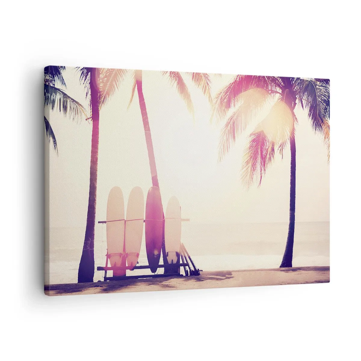 Quadro su tela - Stampe su Tela - Palme e tavole da surf sulla spiaggia sotto il sole - 70x50cm - Sarà un giorno fantastico - Decorazione murale moderna per soggiorno e camera da letto ARTTOR