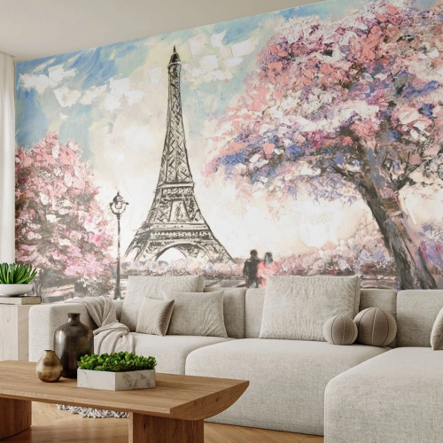 Fotomurale su misura Premium Sand - Passeggiata a Parigi in aprile - Città, Torre Eiffel, Vicolo del parco