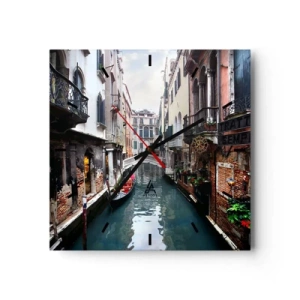 Orologio da parete - Orologio in Vetro - Un canale a Venezia con una gondola ed edifici storici - 30x30cm - Paesaggio veneziano con gondola e ponte - Decorazione murale moderna per soggiorno e camera da letto ARTTOR