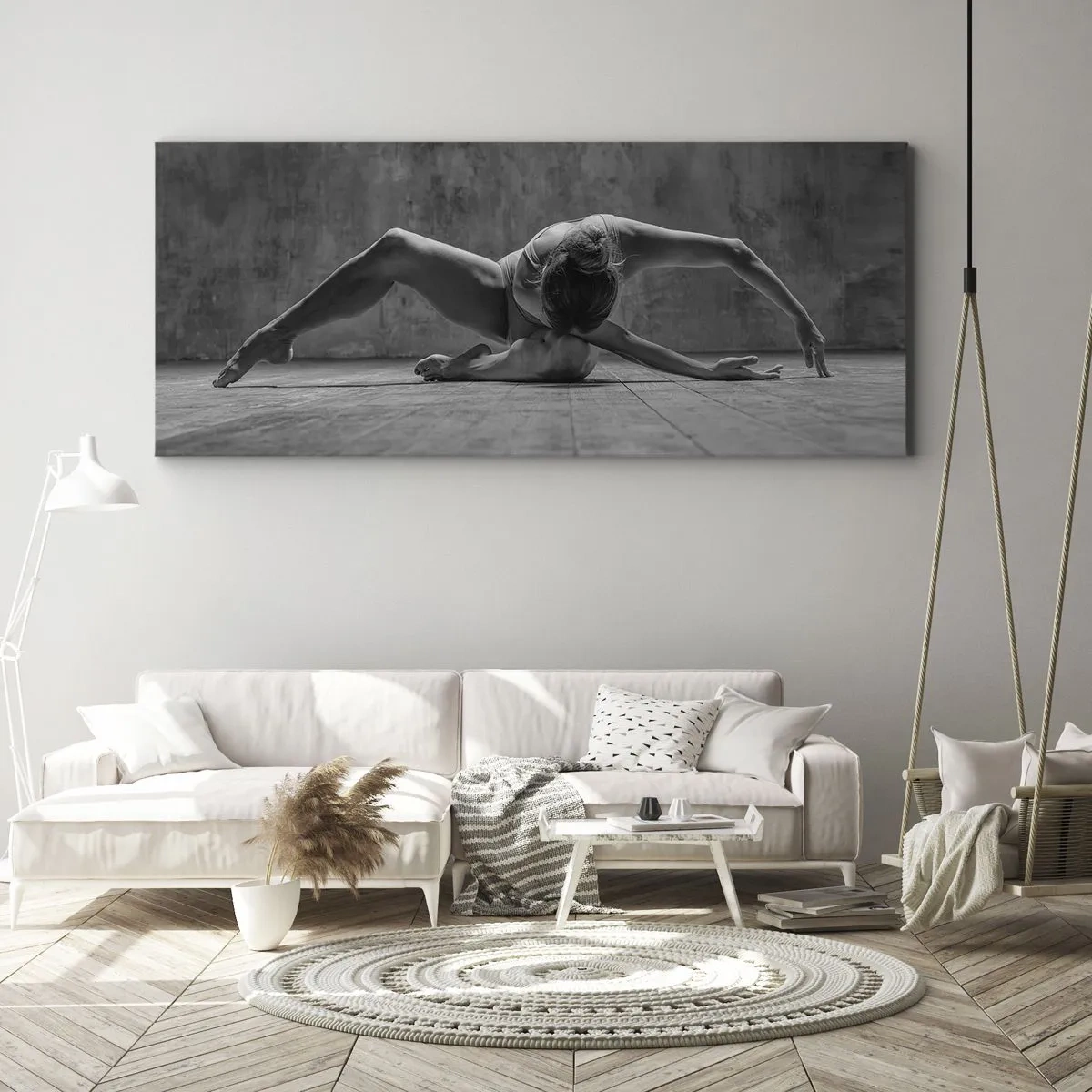 Quadro su tela - Stampe su Tela - Una ballerina in una posa artistica - 140x50cm - Simmetria ritrovata - Decorazione murale moderna per soggiorno e camera da letto ARTTOR