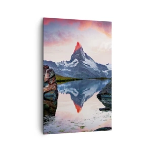 Quadro su tela - Stampe su Tela - Una cima di montagna riflessa in un lago al tramonto - 80x120cm - Il cuore dei monti è rovente - Decorazione murale moderna per soggiorno e camera da letto ARTTOR