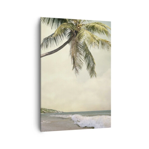 Quadro su tela - Stampe su Tela - Una spiaggia con palme sullo sfondo di un mare calmo - 70x100cm - Sogno tropicale - Decorazione murale moderna per soggiorno e camera da letto ARTTOR