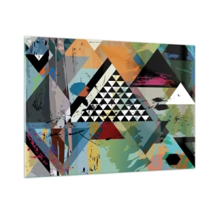 Quadro su vetro - Composizione astratta di forme geometriche e colori - 100x70cm - Come è semplice - Decorazione murale moderna per soggiorno e camera da letto ARTTOR