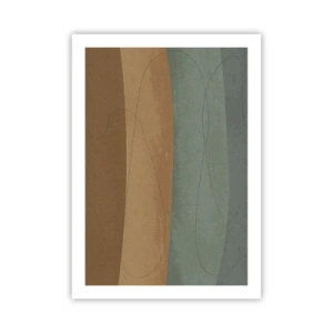 Poster - Linee organiche su sfondi terrosi e verdi - 50x70cm - Composizione orizzontale - Decorazione murale moderna per soggiorno e camera da letto ARTTOR