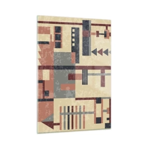 Quadro su vetro - Motivo geometrico astratto nelle tonalità del beige e del rosso - 50x70cm - Combinazione di orizzontali e verticali - Decorazione murale moderna per soggiorno e camera da letto ARTTOR