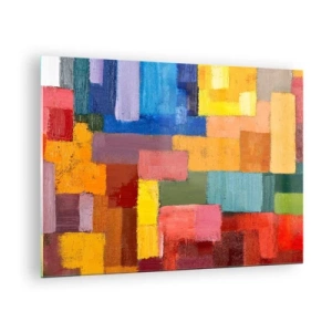 Quadro su vetro - Composizione astratta di rettangoli colorati - 70x50cm - Ognuno diverso, tutti colorati - Decorazione murale moderna per soggiorno e camera da letto ARTTOR