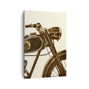 Quadro su tela - Stampe su Tela - Una motocicletta retrò d'epoca su uno sfondo chiaro - 70x100cm - Nostalgia per la classicità - Decorazione murale moderna per soggiorno e camera da letto ARTTOR