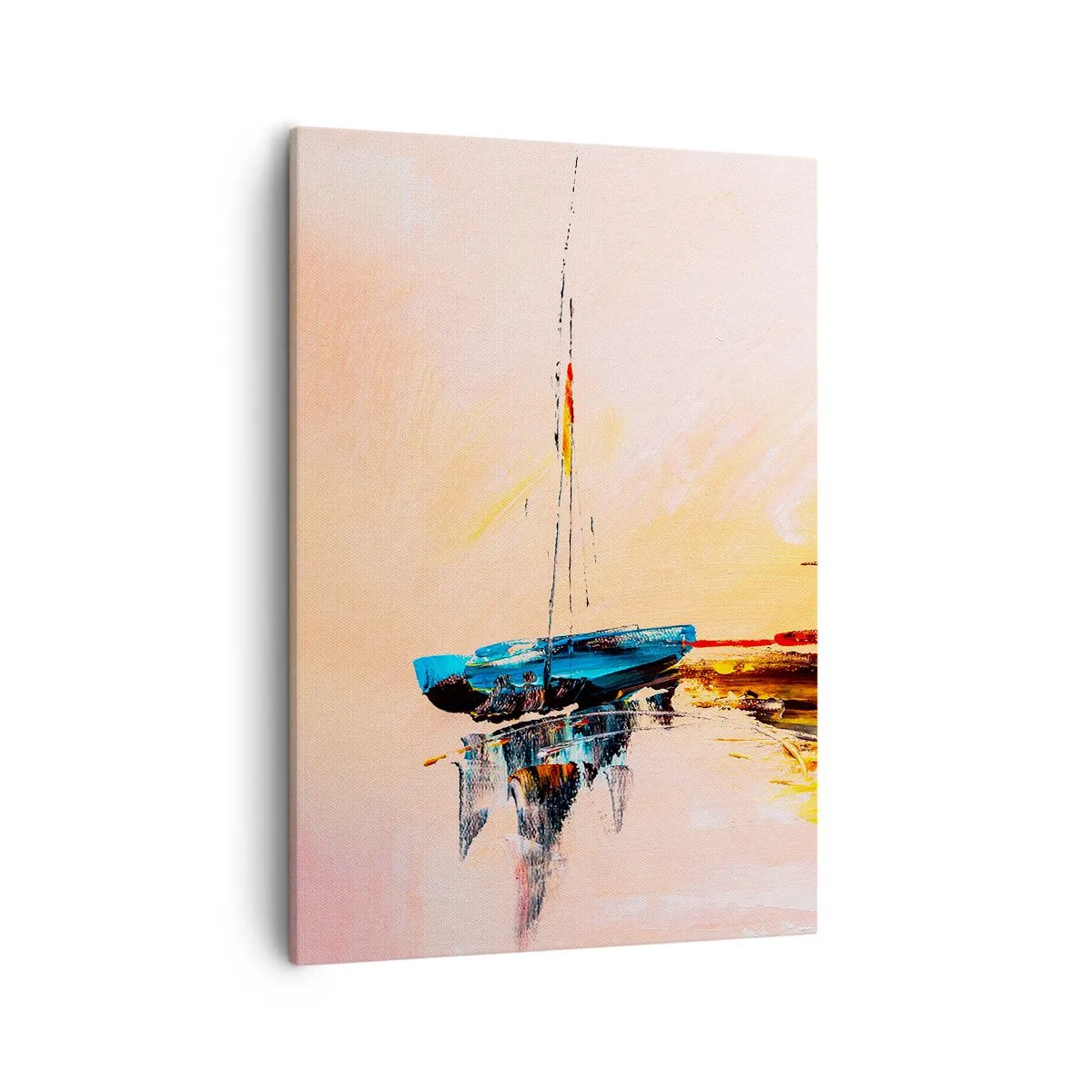 Quadro su tela - Stampe su Tela - Barche colorate sulle acque calme al tramonto - 50x70cm - La sera sul molo - Decorazione murale moderna per soggiorno e camera da letto ARTTOR