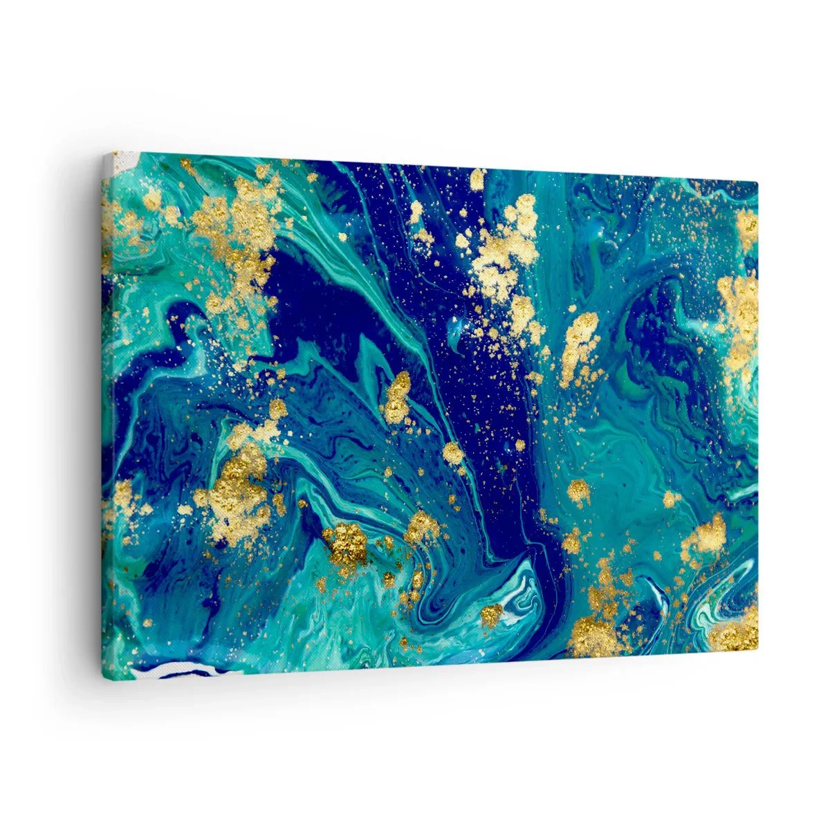 Quadro su tela - Stampe su Tela - Una composizione astratta con accenti blu, verdi e dorati. - 70x50cm - Petali di sole - Decorazione murale moderna per soggiorno e camera da letto ARTTOR