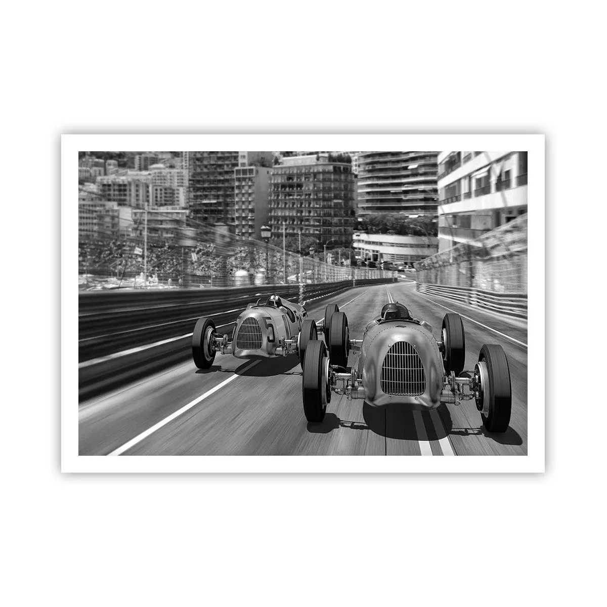 Poster - Scena di gara automobilistica retrò monocromatica - 100x70cm - Tanto tempo fa a Montecarlo - Decorazione murale moderna per soggiorno e camera da letto ARTTOR