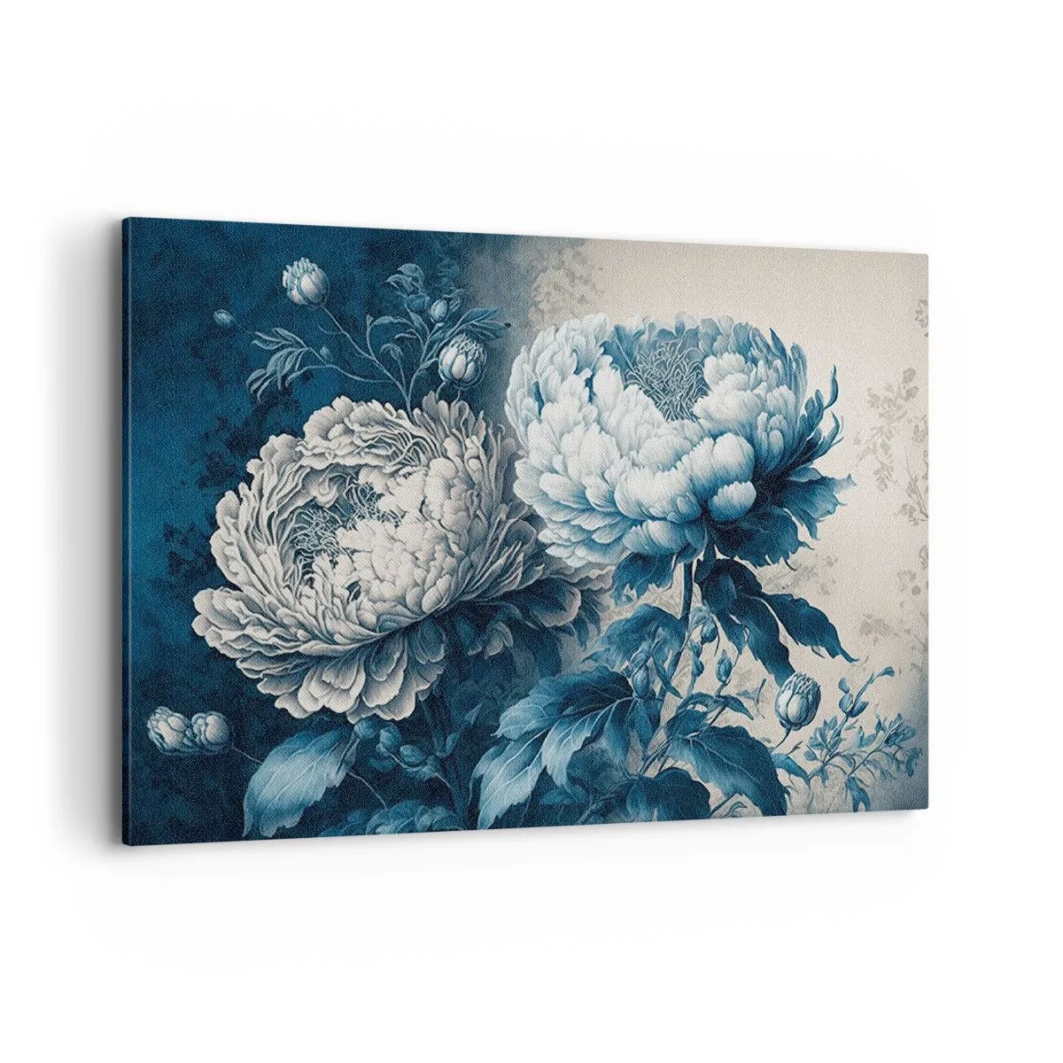 Quadro su tela - Stampe su Tela - Peonie blu su uno sfondo tenue con un motivo delicato - 100x70cm - Coppia perfetta - Decorazione murale moderna per soggiorno e camera da letto ARTTOR