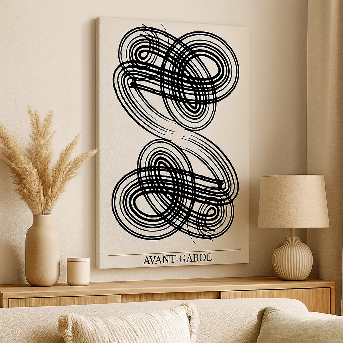 Quadro su tela - Stampe su Tela - Linee nere astratte su sfondo chiaro in stile avanguardista. - 50x70cm - In tutta spontaneità - Decorazione murale moderna per soggiorno e camera da letto ARTTOR