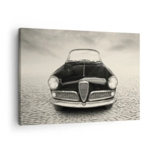 Quadro su tela - Stampe su Tela - Un'auto d'epoca su una piazza di ciottoli in stile monocromatico - 70x50cm - Come non amarmi? - Decorazione murale moderna per soggiorno e camera da letto ARTTOR