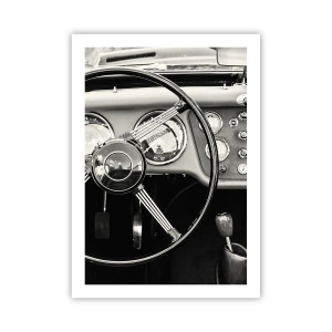 Poster - L'interno di un'auto d'epoca in stile monocromatico - 50x70cm - Il sogno del collezionista - Decorazione murale moderna per soggiorno e camera da letto ARTTOR