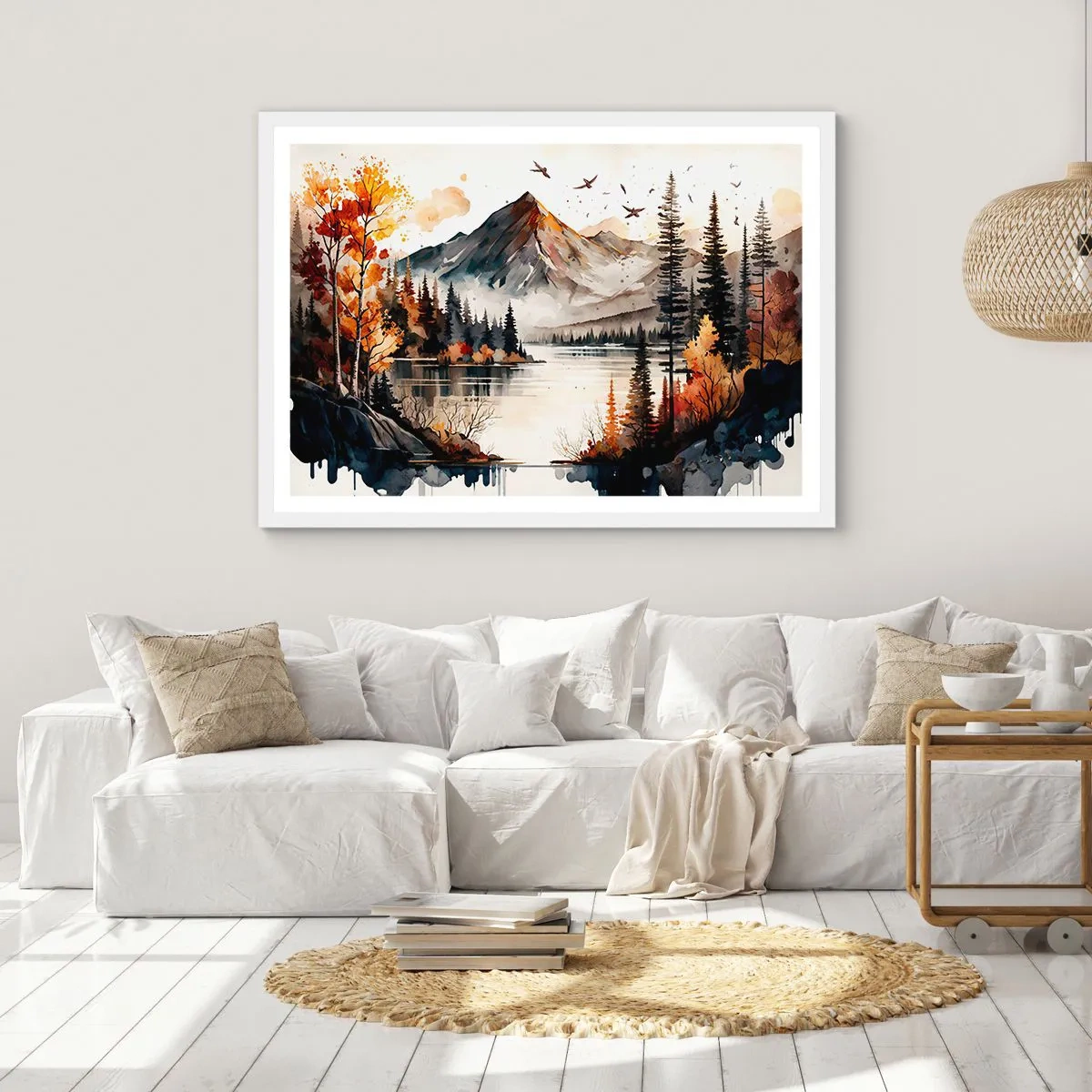 Poster in cornice bianca - L'autunno dorato sui monti - 91x61 cm