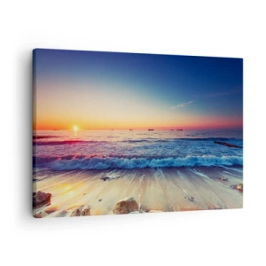 Quadro su tela - Stampe su Tela - Tramonto su un mare calmo con onde - 70x50cm - Cosa c'è dietro l'orizzonte? - Decorazione murale moderna per soggiorno e camera da letto ARTTOR