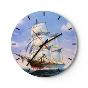 Orologio da parete - Orologio in Vetro - Barche a vela dipinte su un mare in tempesta sotto un cielo azzurro - 30x30cm - Con orgoglio nel vento - Decorazione murale moderna per soggiorno, cucina e camera da letto ARTTOR