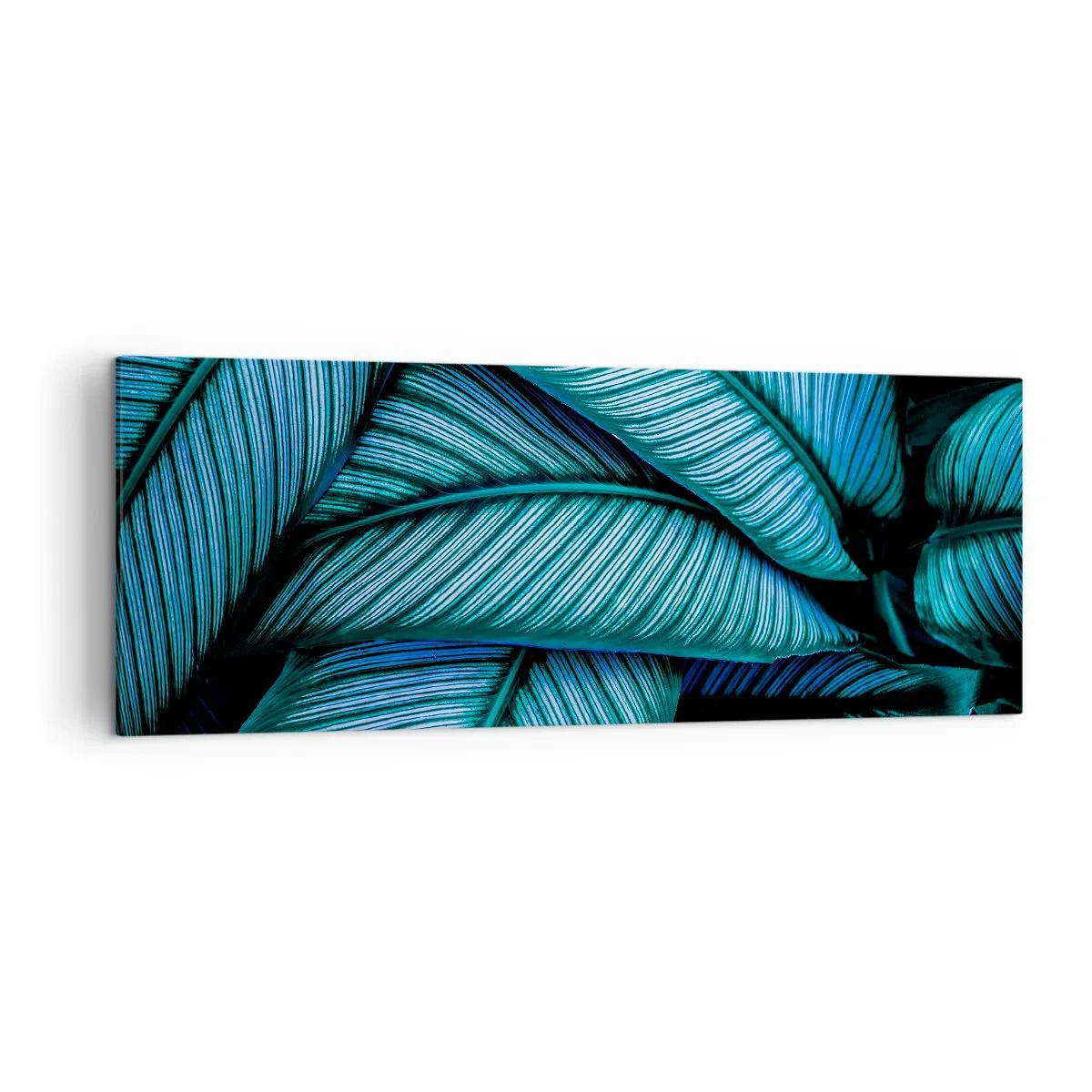 Quadro su tela - Stampe su Tela - Primo piano di foglie turchesi con dettagli vividi. - 140x50cm - Le linee della vita - Decorazione murale moderna per soggiorno e camera da letto ARTTOR
