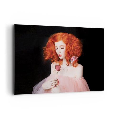 Quadro su tela - Stampe su Tela - Una donna con i capelli rossi che tiene una rosa - 100x70cm - In stile barocco - Decorazione murale moderna per soggiorno e camera da letto ARTTOR