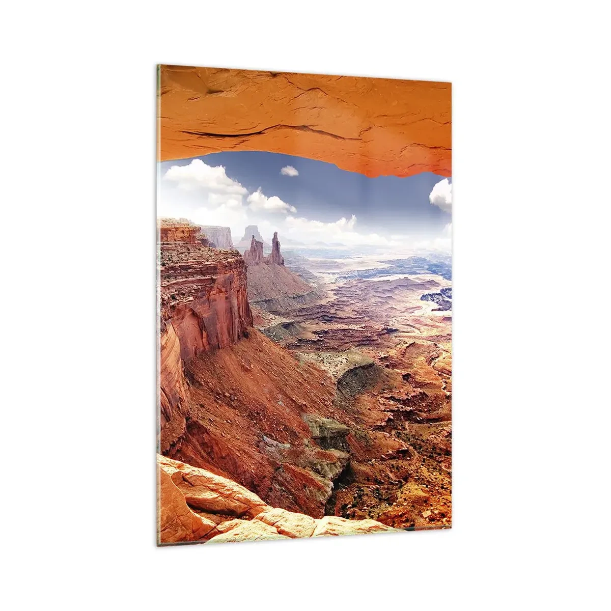 Quadro su vetro - Canyon visto attraverso una finestra rocciosa con toni caldi della roccia - 80x120cm - Scolpiti dalla natura - Decorazione murale moderna per soggiorno e camera da letto ARTTOR