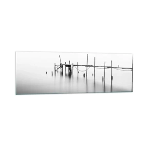 Quadro su vetro - Un molo bianco e nero immerso in un paesaggio nebbioso - 160x50cm - E se la luce non c'è? - Decorazione murale moderna per soggiorno e camera da letto ARTTOR