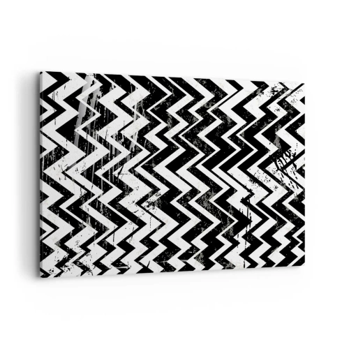 Quadro su tela - Stampe su Tela - Motivo a zigzag bianco e nero con abrasioni artistiche - 120x80cm - Zig-bianco, zag-nero - Decorazione murale moderna per soggiorno e camera da letto ARTTOR