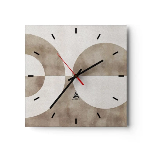 Orologio da parete - Orologio in Vetro - Un dipinto astratto nei toni del beige con forme geometriche e simmetria. - 30x30cm - Analogie e differenze - Decorazione murale moderna per soggiorno e camera da letto ARTTOR