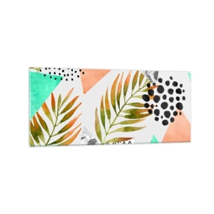 Quadro su vetro - Motivo tropicale con foglie e forme geometriche - 120x50cm - Decorazione con foglie di palma - Decorazione murale moderna per soggiorno e camera da letto ARTTOR