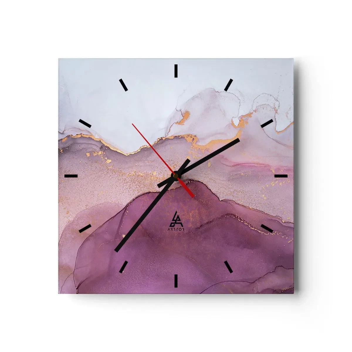 Orologio da parete - Orologio in Vetro - Onde di lilla e viola - 40x40 cm