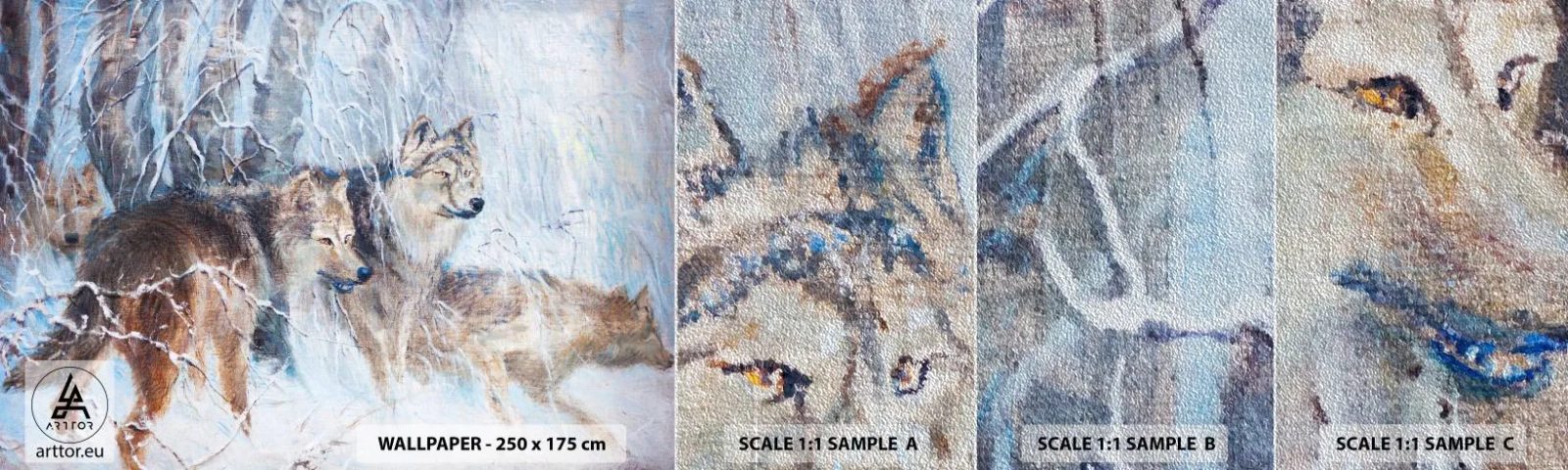 Campione di Fotomurale Premium Sand - Attenzione! In arrivo... - Animali, Lupi, foresta - 100x30 cm