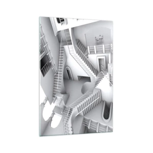 Quadro su vetro - Una composizione astratta di scale in una disposizione spaziale surrealista - 70x100cm - Il paradosso dello spazio - Decorazione murale moderna per soggiorno e camera da letto ARTTOR
