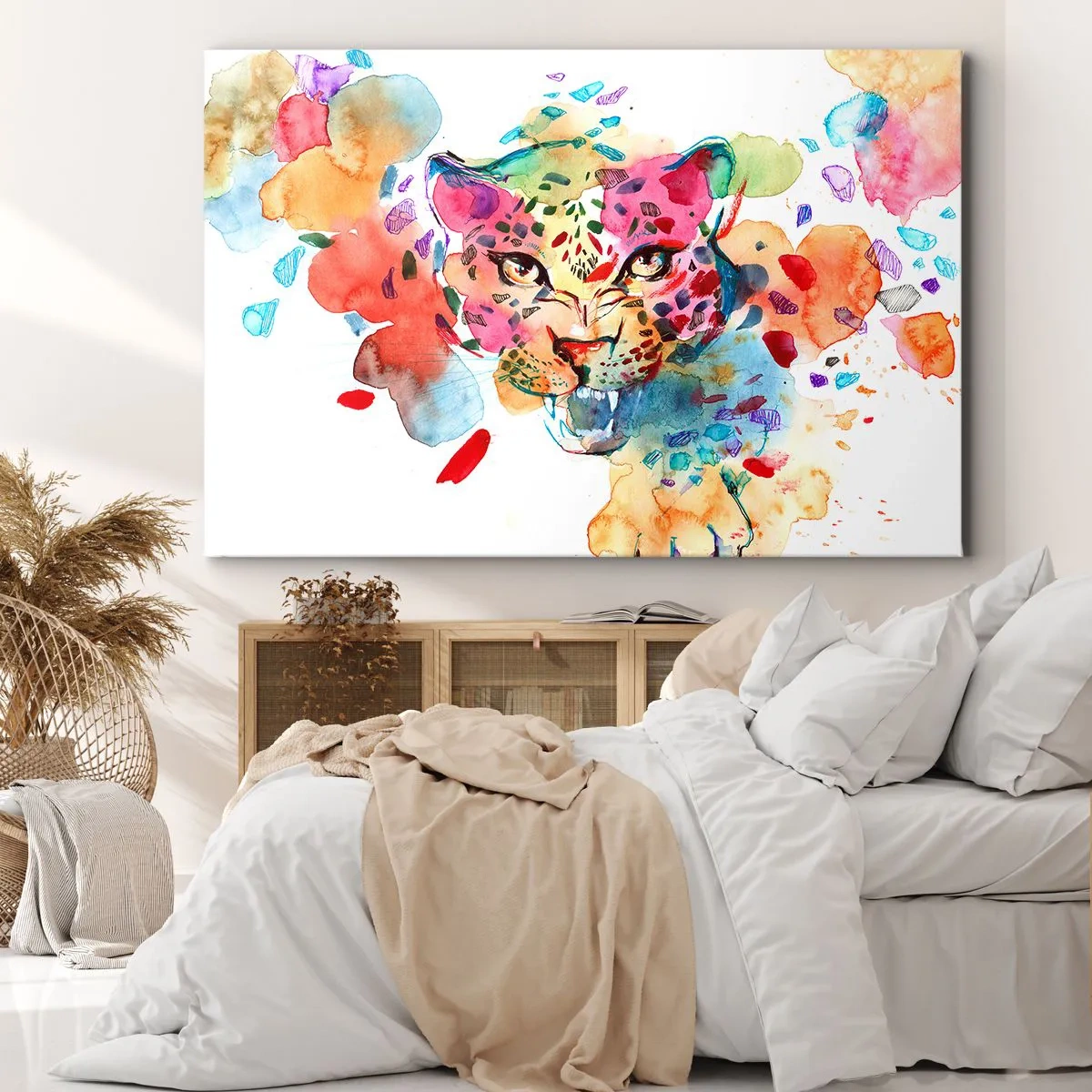 Quadro su tela - Stampe su Tela - Ritratto astratto di un leopardo dai colori intensi - 70x50cm - La bella e la bestia - Decorazione murale moderna per soggiorno e camera da letto ARTTOR