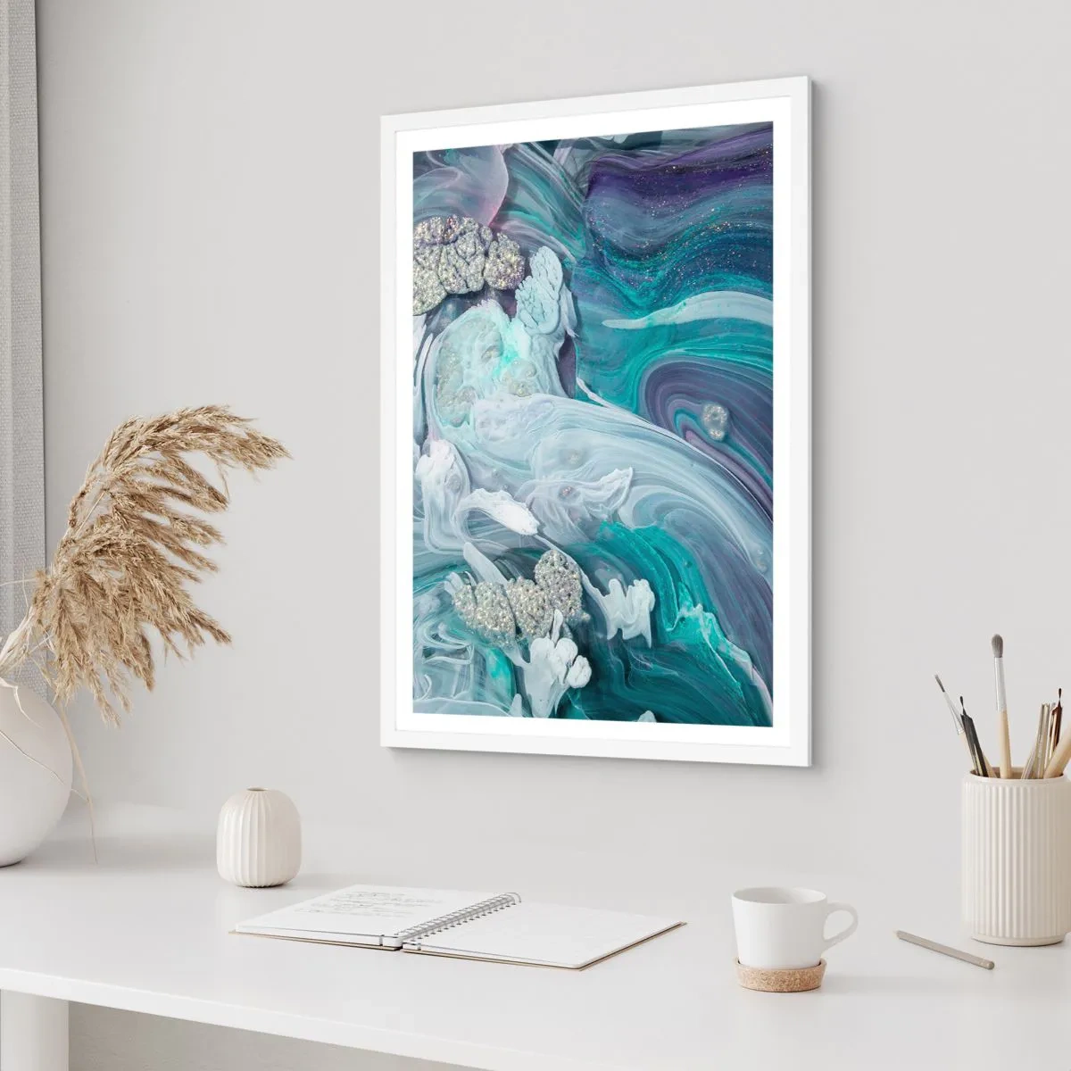 Poster in cornice bianca - Correnti di blu - 70x100 cm