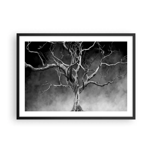 Poster in cornice nera - Un albero secco in bianco e nero contro la nebbia - 70x50cm - Primordiale e sacro - Decorazione murale moderna per soggiorno e camera da letto ARTTOR