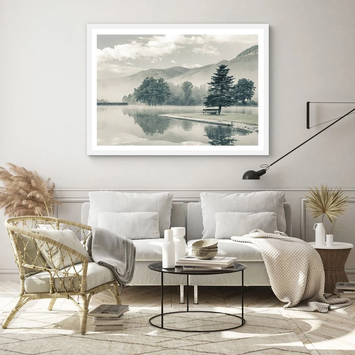 Poster in cornice bianca - Il lago dorme ancora - 100x70 cm