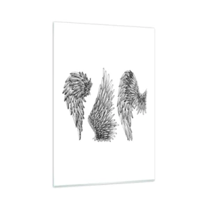 Quadro su vetro - Tre schizzi in bianco e nero di ali in stile minimalista. - 80x120cm - Anche tu puoi essere un angelo - Decorazione murale moderna per soggiorno e camera da letto ARTTOR