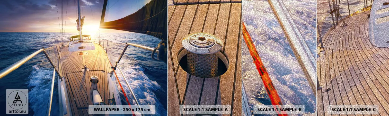 Campione di Fotomurale Premium Sand - Correndo sulle onde - Barca a vela, Mare, navigazione - 100x30 cm