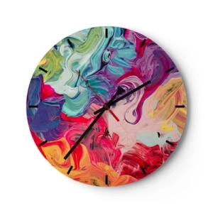 Orologio da parete - Orologio in Vetro - Un mix astratto di colori in tonalità intense - 30x30cm - La nascita dei colori - Decorazione murale moderna per soggiorno, cucina e camera da letto ARTTOR