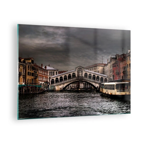 Quadro su vetro - Il Ponte di Rialto contro un cielo nuvoloso - 70x50cm - Promessa di una sera a Venezia - Decorazione murale moderna per soggiorno e camera da letto ARTTOR